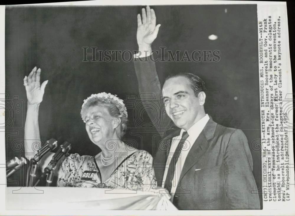 1956 Press Photo Eleanor Roosevelt, TN Governor Frank Clement at Dem Convention - Historic Images