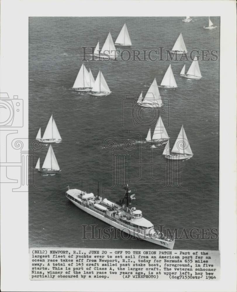 1964 Press Photo Fleet of yachts leave Newport, Rhode Island for race in Bermuda - Historic Images