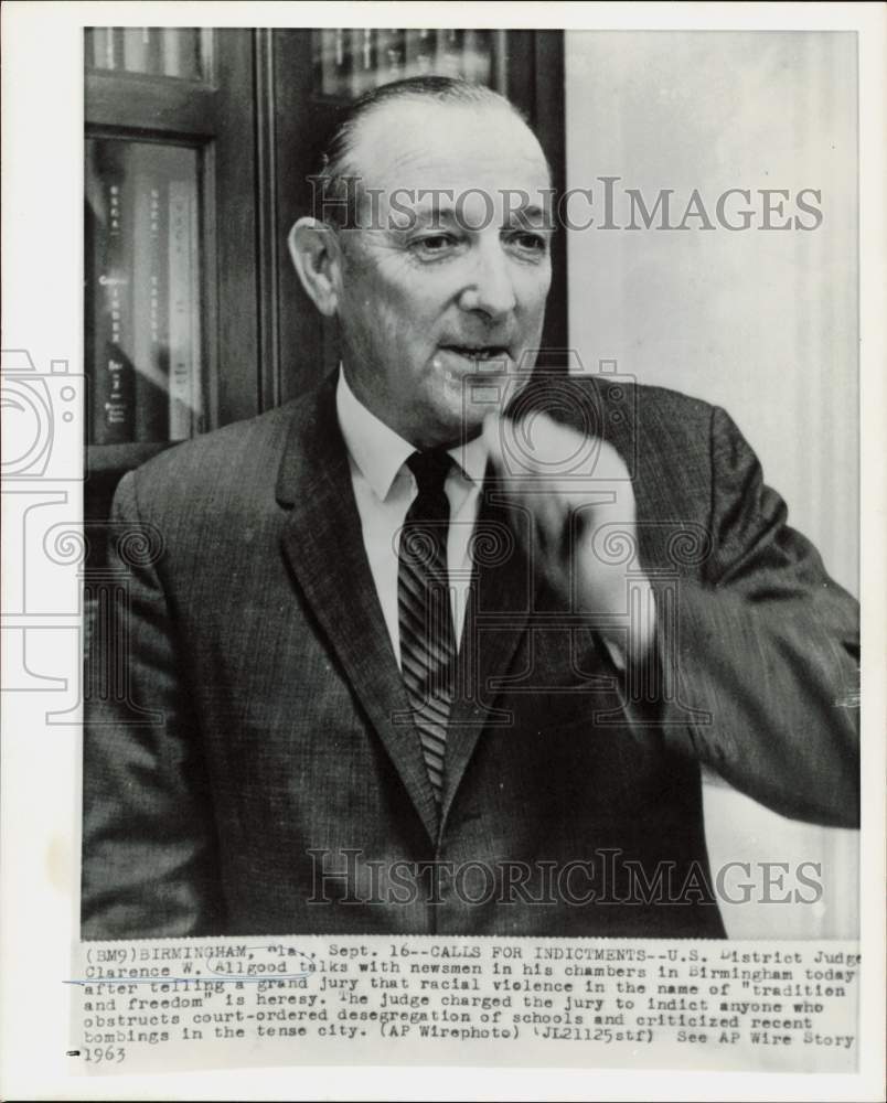 1963 Press Photo United States District Judge Clarence W. Allgood In Birmingham - Historic Images