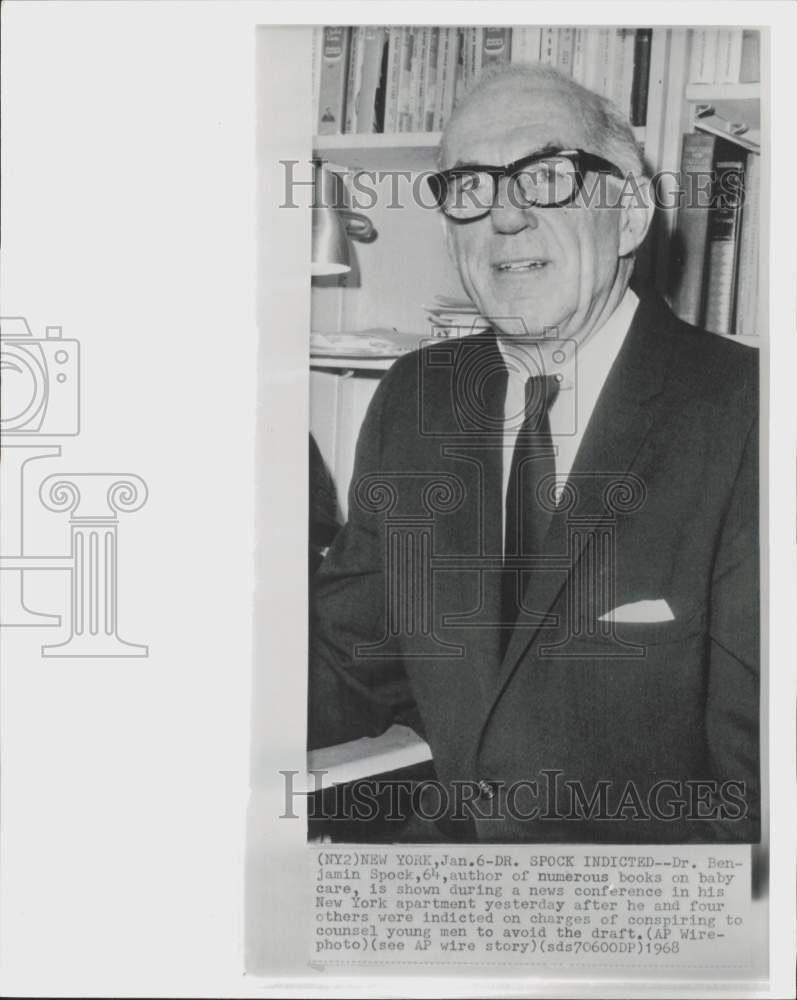 1968 Press Photo Dr. Benjamin Spock indicted on conspiracy charges in New York - Historic Images