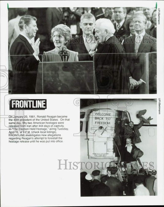 1981 Press Photo Ronald Reagan's inauguration and hostage release from Iran. - Historic Images