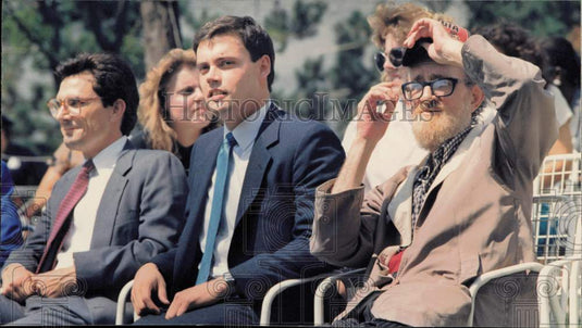1988 Press Photo Tom Nicholson and men wear suits at Detroit outdoor event - Historic Images