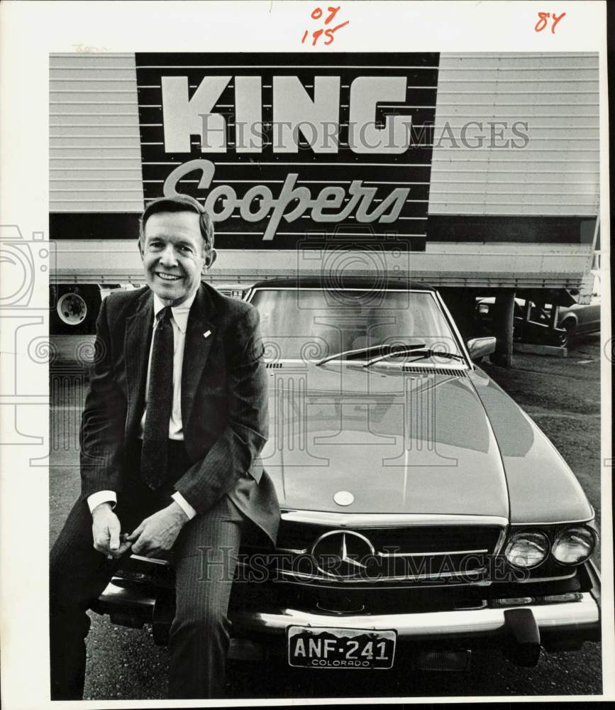 1987 Press Photo King Soopers president Jim Baldwin and his 450 SL - afa40220 - Historic Images