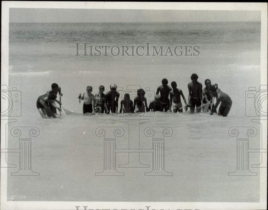1971 Press Photo Young Junior High School students at Dunedin Beach, Florida - Historic Images