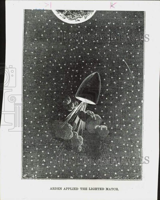 1994 Press Photo Woodcut of Space Projectile in "From the Earth to the Moon" - Historic Images