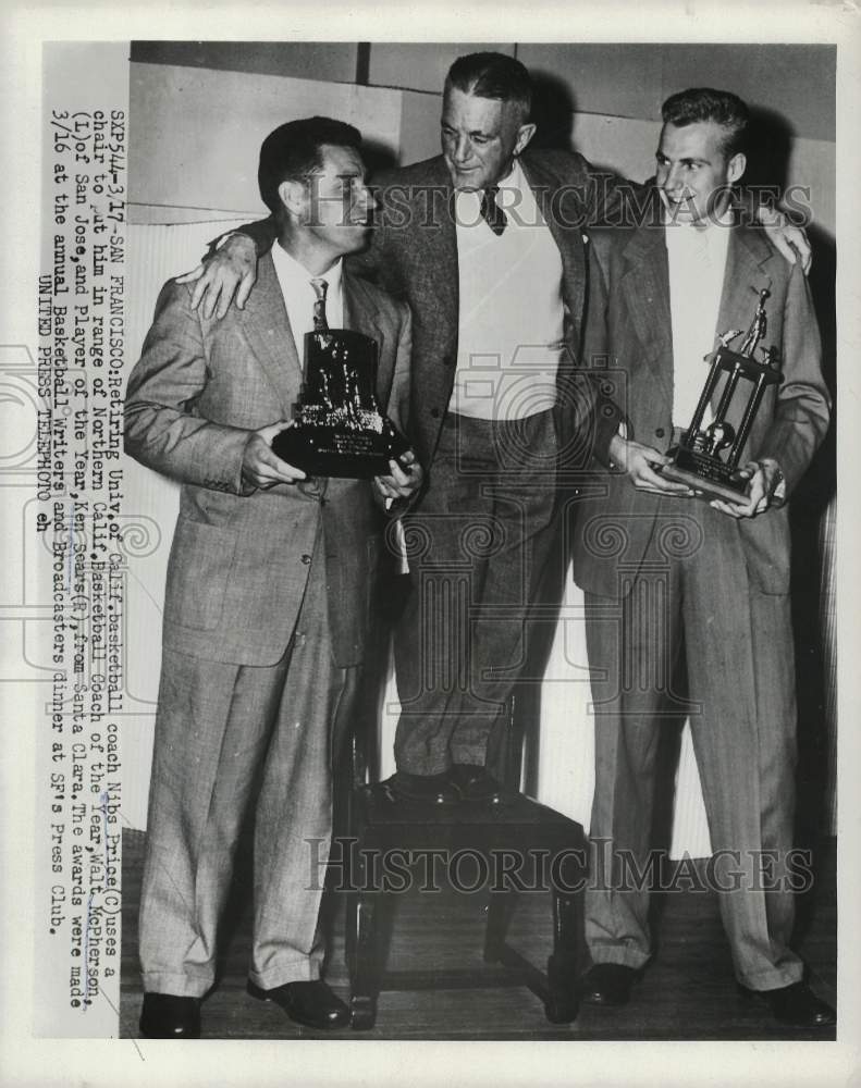 1954 Press Photo Nibs Price with Walt McPherson and Ken Sears in San Francisco. - Historic Images