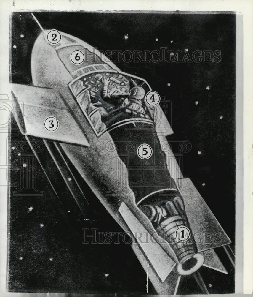 1955 Press Photo Drawing Depicting Possible Future Russian Manned Space Travel - Historic Images