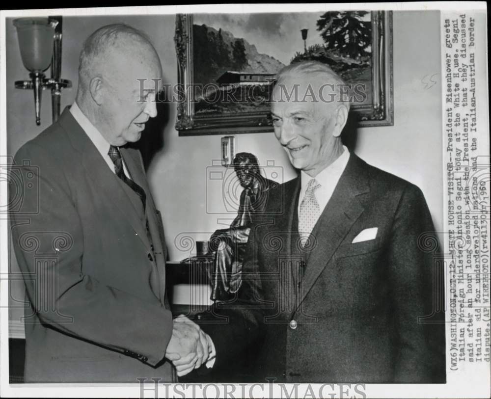 1960 Press Photo President Eisenhower greets Antonio Segni at the White House - Historic Images