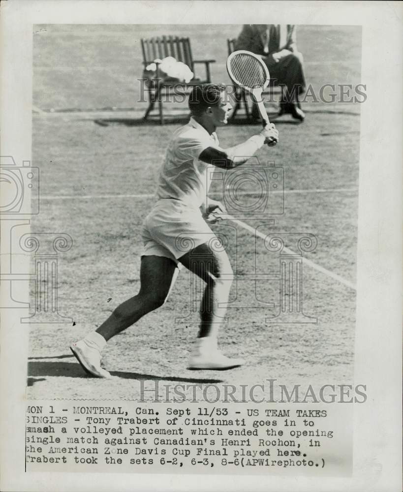 1953 Press Photo Tennis Player Tony Trabert at Match in Montreal, Canada - Historic Images