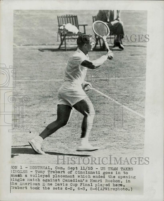 1953 Press Photo Tennis Player Tony Trabert at Match in Montreal, Canada - Historic Images
