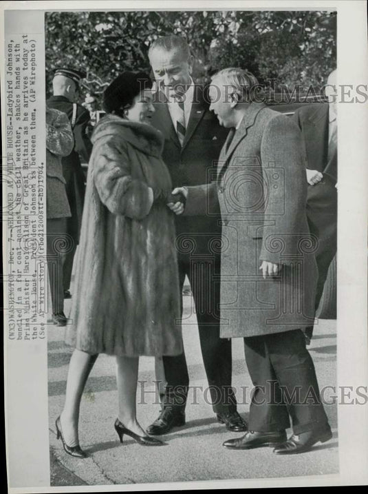 1964 Press Photo President Lyndon & Lady Bird Johnson, Harold Wilson, Washington - Historic Images