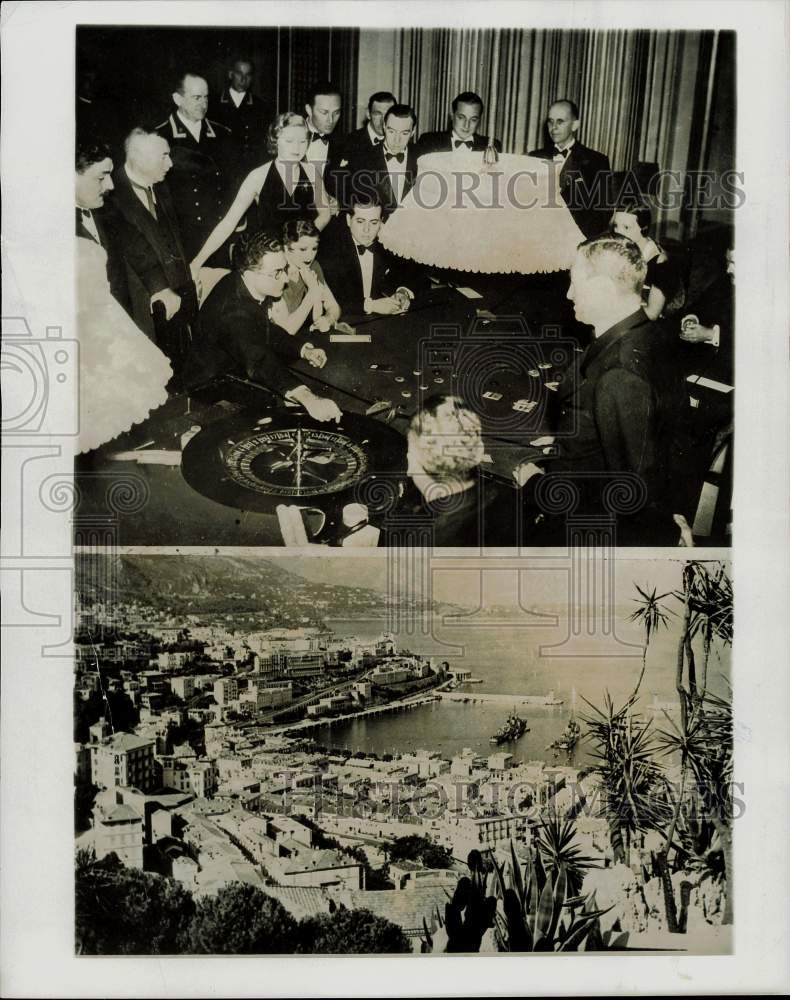 1953 Press Photo Views of a Monte Carlo gambling casino, the city and harbor - Historic Images