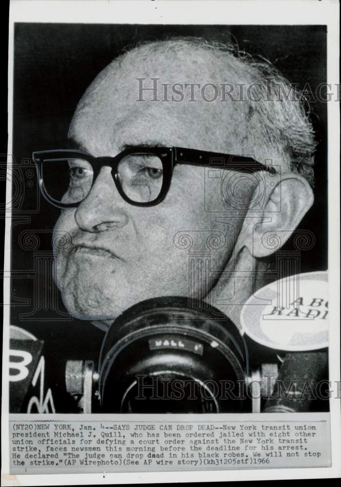 1966 Press Photo New York Transit Union President Michael Quill Talks to Press- Historic Images