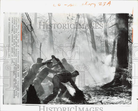 1963 Press Photo Volunteer firefighters battle a blaze near Eden, NY - afx10125 - Historic Images