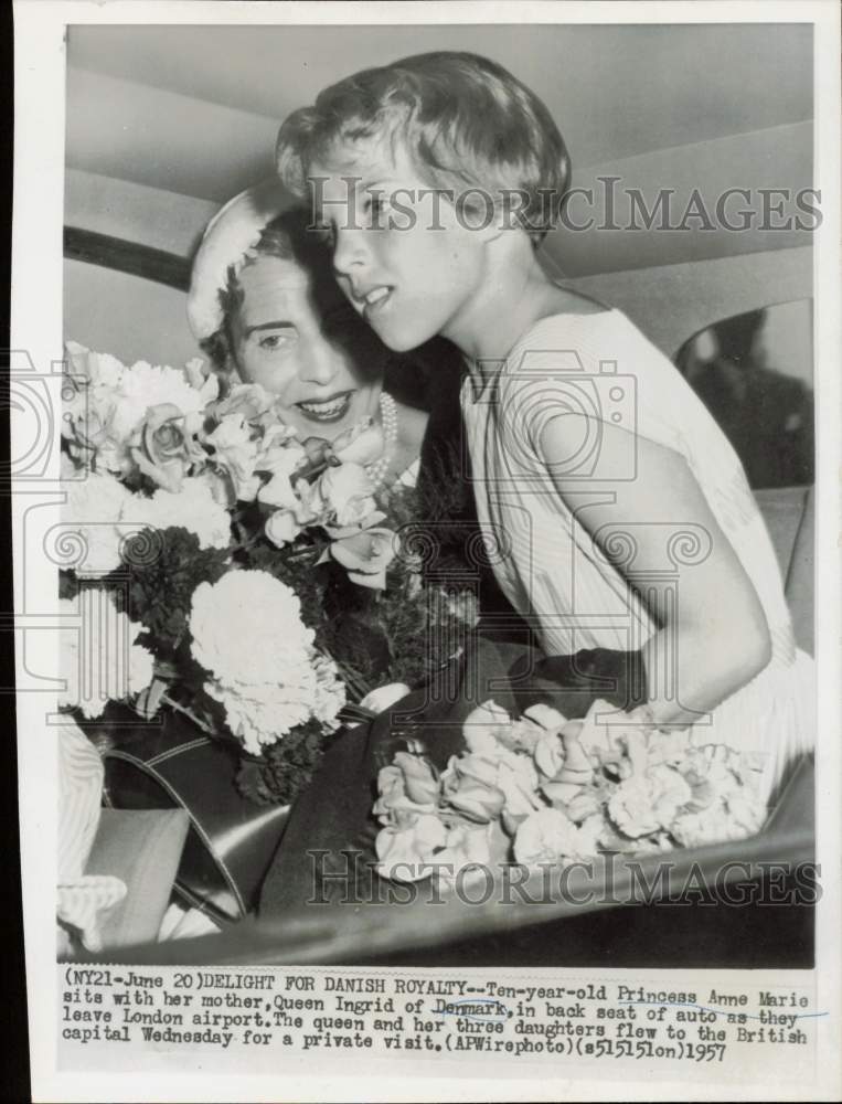 1957 Press Photo 10-Year-Old Princess Anne Marie, Mother Queen Ingrid Of Denmark - Historic Images