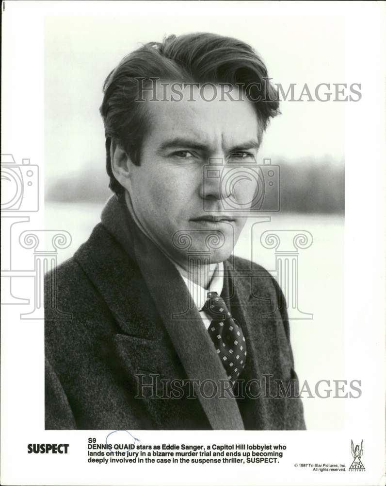 1987 Press Photo Dennis Quaid plays a Capitol Hill lobbyist in &quot;Suspect&quot; - Historic Images