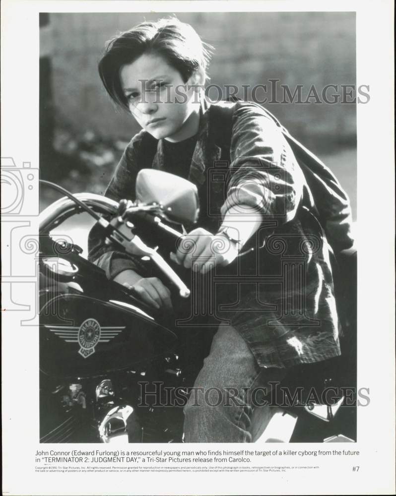 1991 Press Photo Actor Edward Furlong In Movie &quot;Terminator 2: Judgment Day&quot; - Historic Images