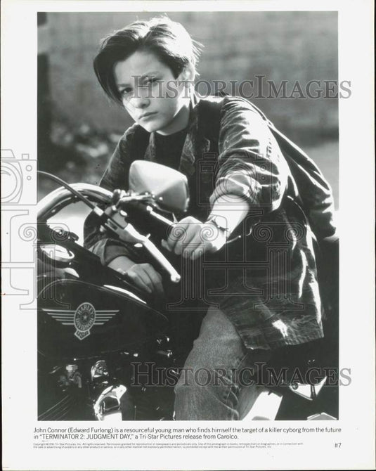 1991 Press Photo Actor Edward Furlong In Movie "Terminator 2: Judgment Day" - Historic Images