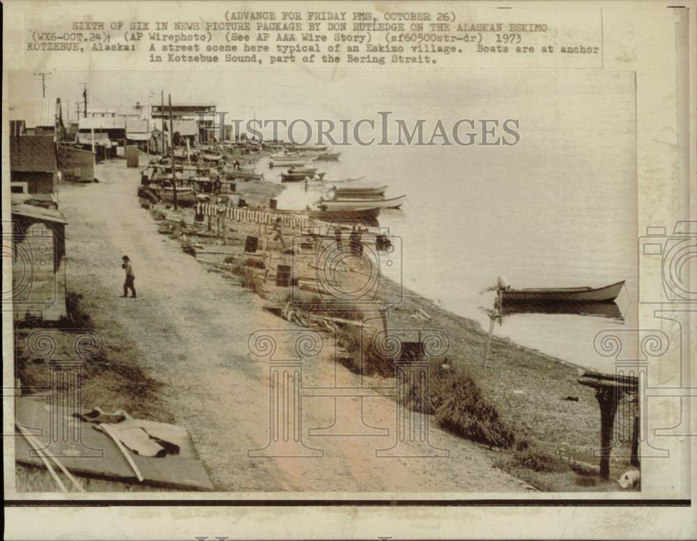 1973 Press Photo Street scene in town of Kotzebue, Alaska, on the Bering Strait - Historic Images