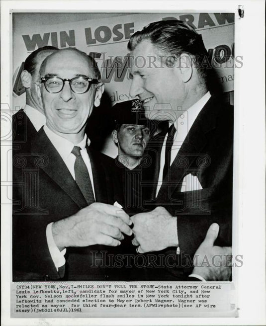 1961 Press Photo New York Governor Nelson Rockefeller & Louis Lefkowitz - Historic Images