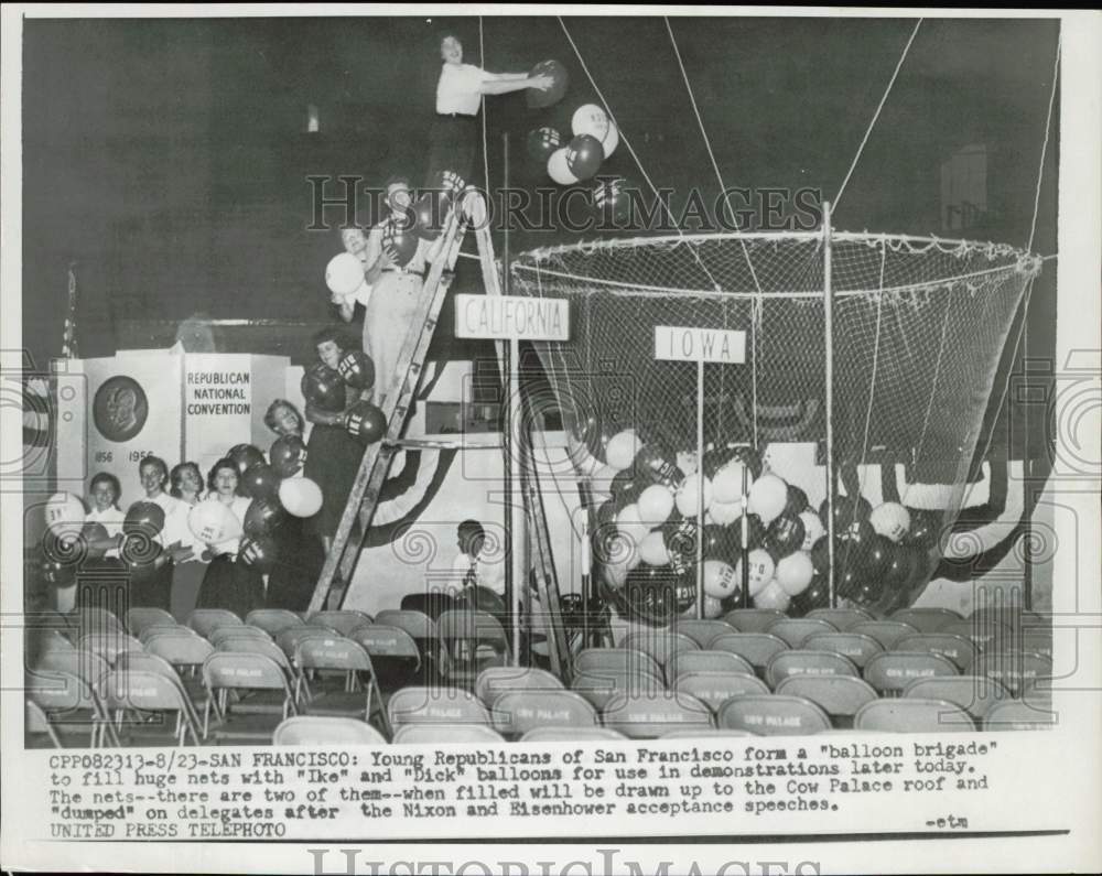 1956 Press Photo Young Republicans of San Francisco prepare balloons for event- Historic Images