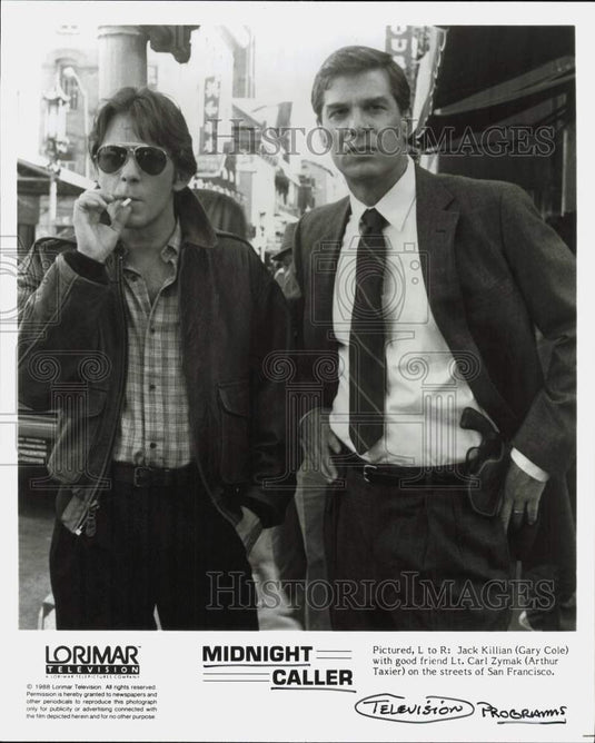 1988 Press Photo Gary Cole & Arthur Taxier star in "Midnight Caller" - Historic Images