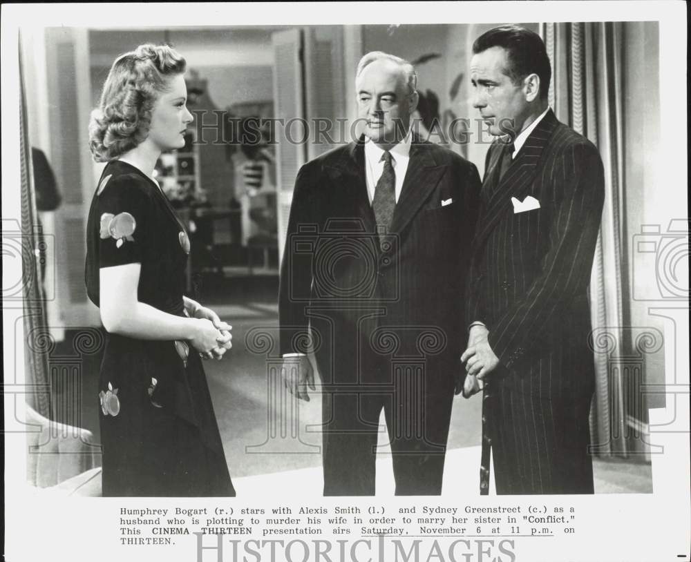 Press Photo Movie Actors Alexis Smith, Sydney Greenstreet And Humphrey Bogart - Historic Images