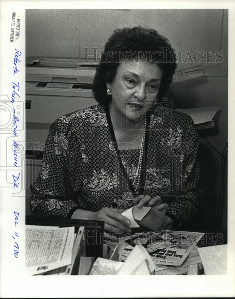 1990 Press Photo Roberta Tatom, Downtown Rescue Mission Director, Huntsville- Historic Images