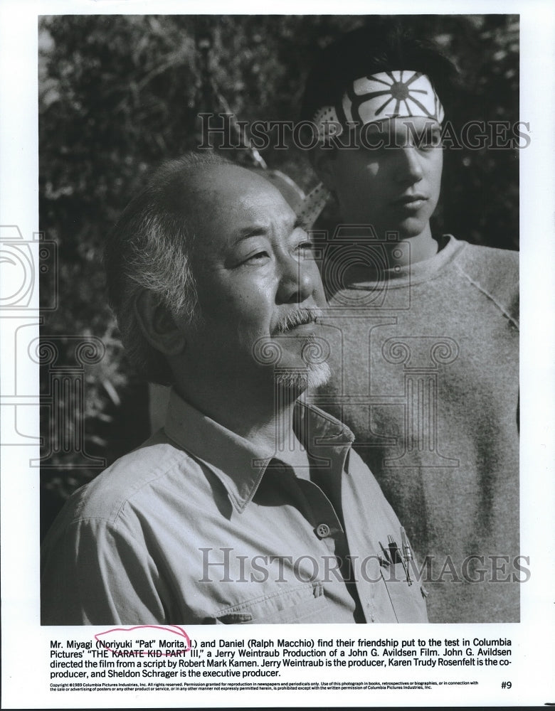 1989 Press Photo Pat Morita and Ralph Macchio in &quot;The Karate Kid Part III&quot;- Historic Images