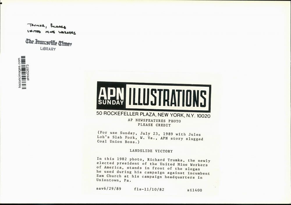 1982 Press Photo Richard Trumka, President of the United Mine Workers of America