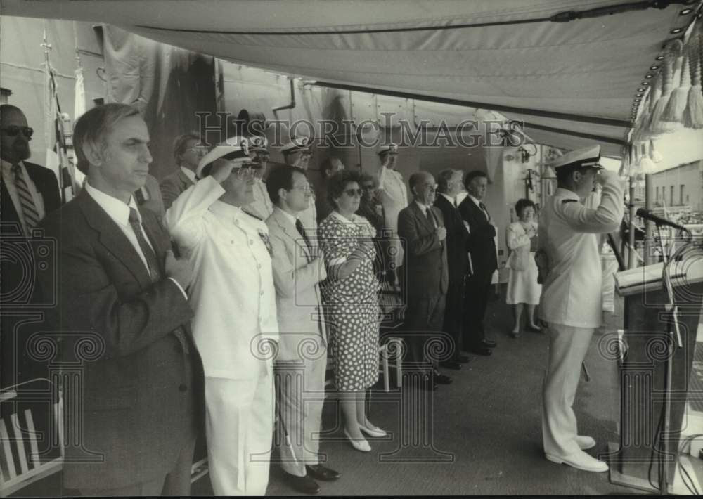 1987 Press Photo View of USS Antietam, CG-54&#39;s commissioning party, Baltimore- Historic Images