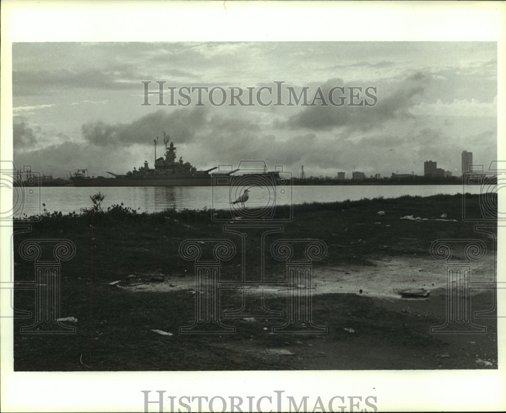 1988 Press Photo U.S.S. Alabama Docked at Mobile, Alabama- Historic Images