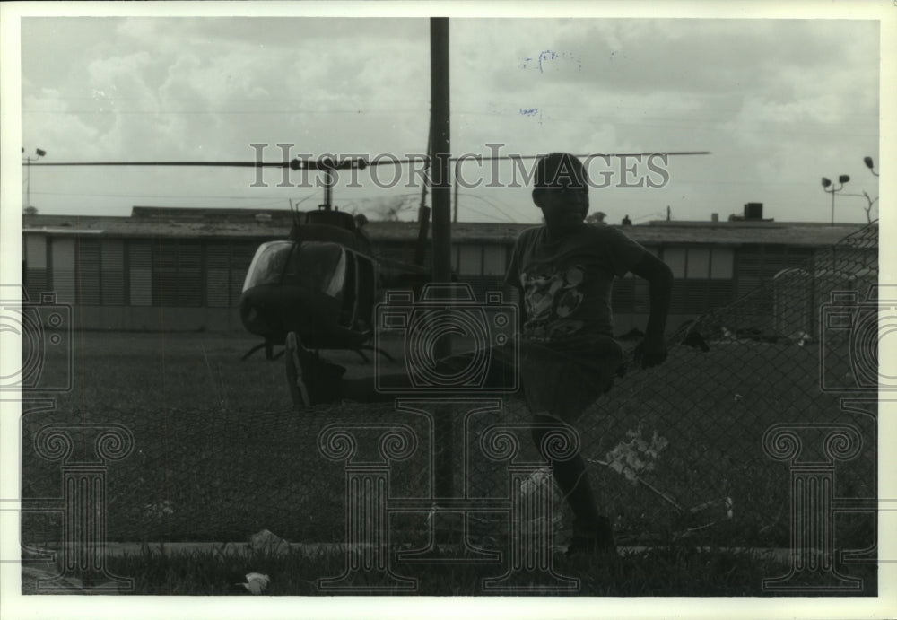 1992 Press Photo William McCormick in Front of Helicopter, Homestead, Florida- Historic Images