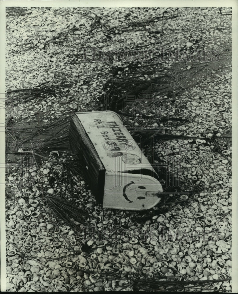 1979 Press Photo Hurricane Frederic blows mailbox in Dauphin Island, Alabama - Historic Images