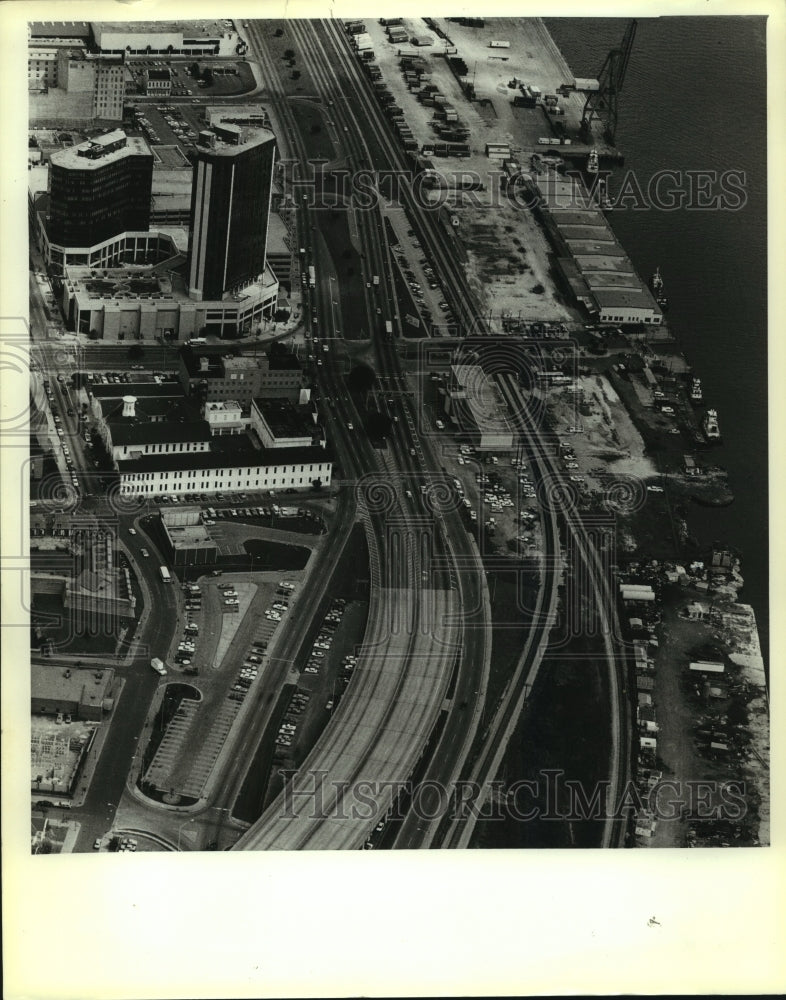 1987 Press Photo Aerial View of Convention Center Construction Site, Alabama- Historic Images