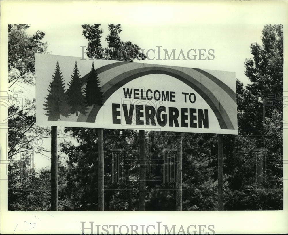 1984 Press Photo Welcome To Evergreen billboard, Alabama - amra08369- Historic Images