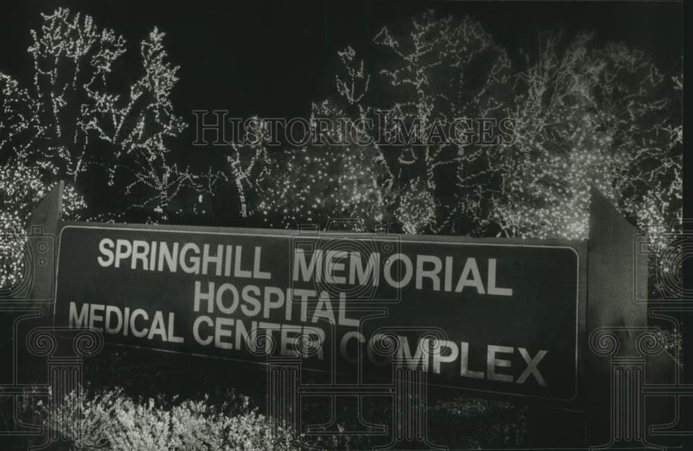 1985 Press Photo Springhill Memorial Hospital sign, Alabama- Historic Images