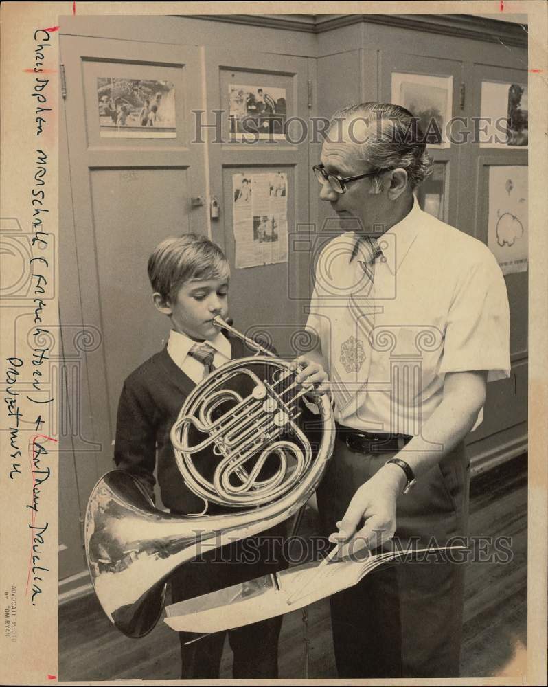 1980 Press Photo Anthony Truglia with Christopher Manschall playing French Horn- Historic Images