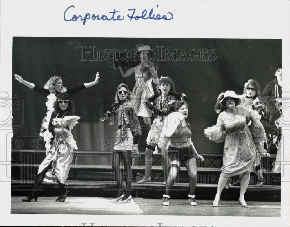 1990 Press Photo The Bimbettes dance for Corporate Follies VII, Stamford, CT- Historic Images