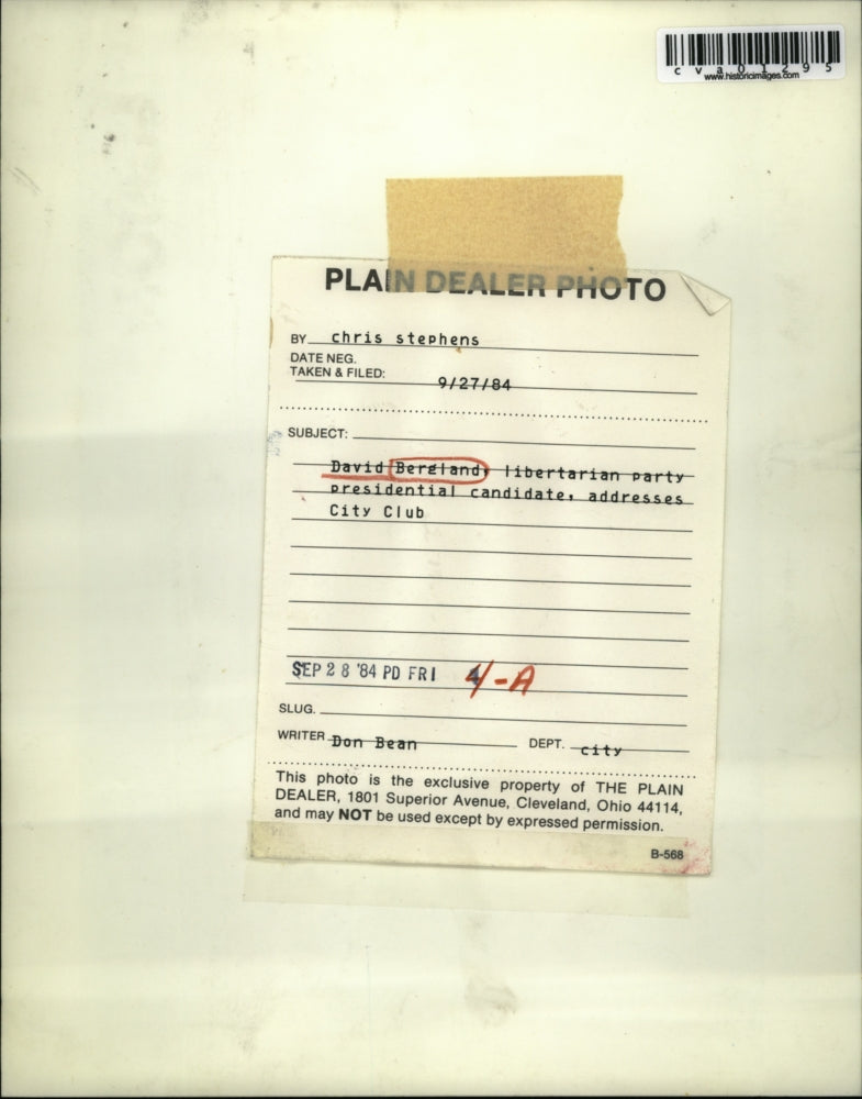 1984 Press Photo David Bergland Libertarian party Presidential Candidates