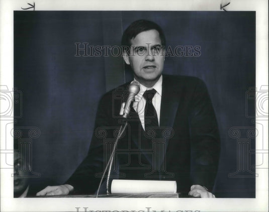 1986 Press Photo Steve Albrecht speaking to the Grocery Reps at Fishermans Wharf- Historic Images