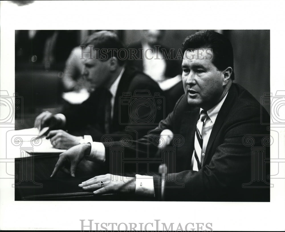 1989 Press Photo Kerry Dustin of Laventhol &amp; Horwath Addresses CMHA Board- Historic Images