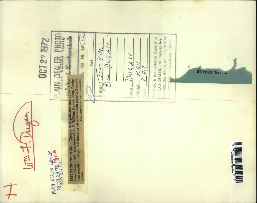 1972 Press Photo homas Vail publisher and editor of The Plain Dealer, retirement