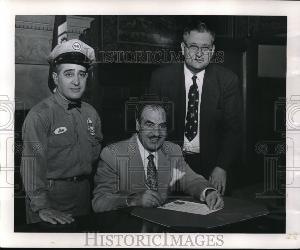 1954 Press Photo Mayor Anthony J.Celebresse sings proclamation for Oil Progress- Historic Images