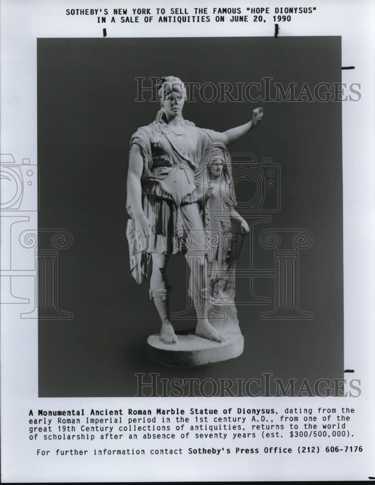 1991 Press Photo A monumental Ancient Roman Marble Statue of Dionysus- Historic Images