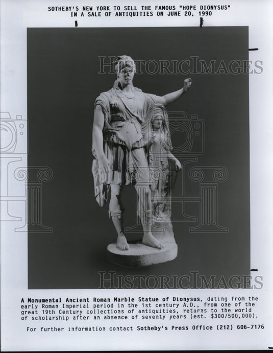 1991 Press Photo A monumental Ancient Roman Marble Statue of Dionysus- Historic Images