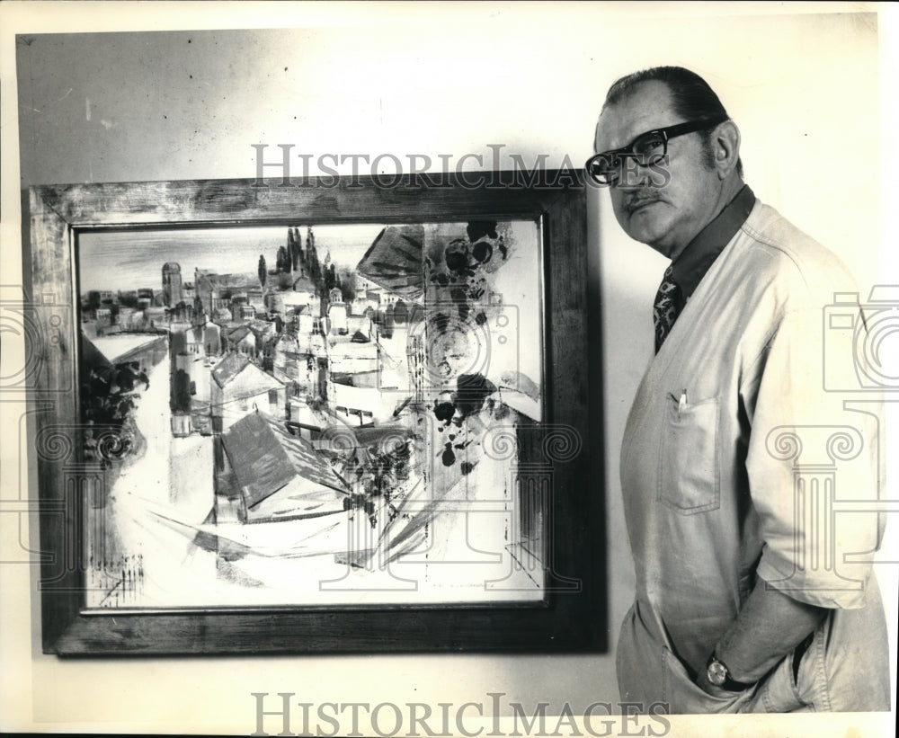 1970 Press Photo Artist Peter Dubaniewicz with his painting Taxco- Historic Images