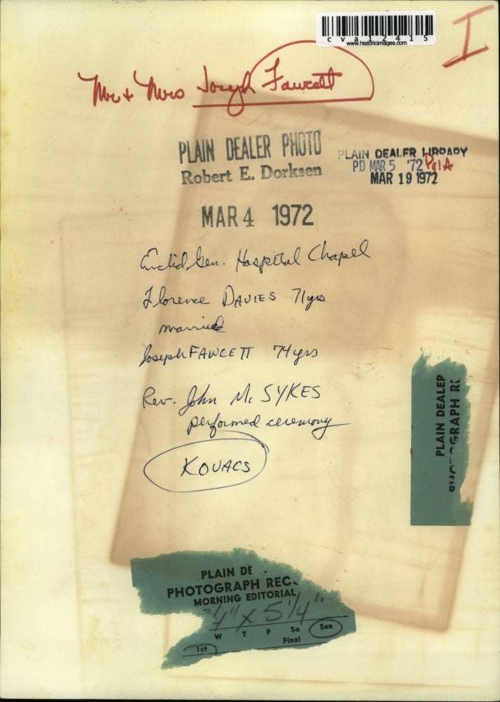 1972 Press Photo Florence Davies 71 married Joseph Fawcett 74 Rev John Sykes