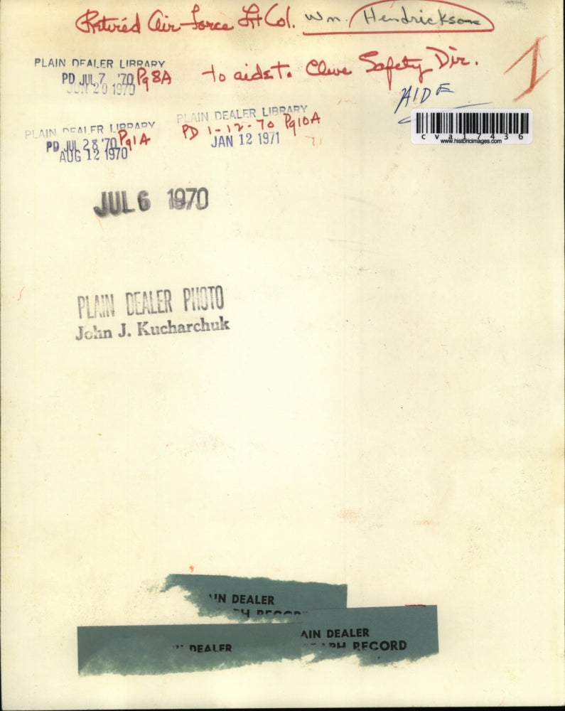 1970 Press Photo Retired Air Force Lieutenant Colonel Hendrickson - cva17436