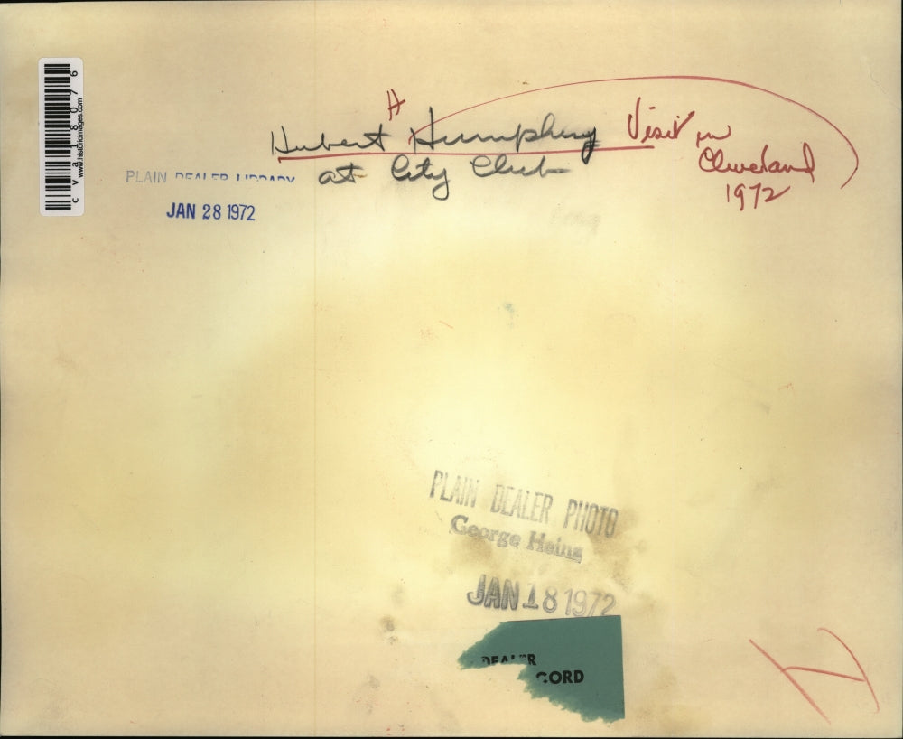 1972 Press Photo Hubert Humphrey during his 1972 Cleveland visit - cva18076